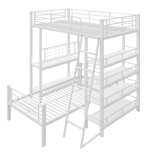 Litera metálica 90*200 - Cama multifuncional com prateleiras - Branca