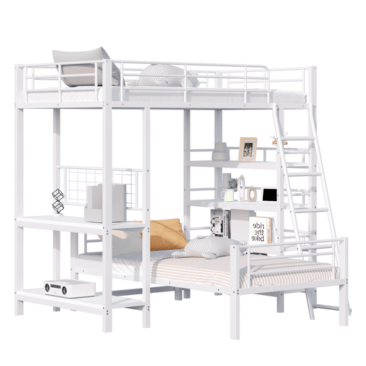 Litera metálica 90*200 - Cama multifuncional com prateleiras - Branca