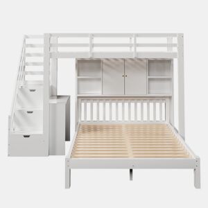 Beliche + 90200 cm + 140200 cm - multifuncional com estante, escada de armazenamento e mesa auxiliar - branco