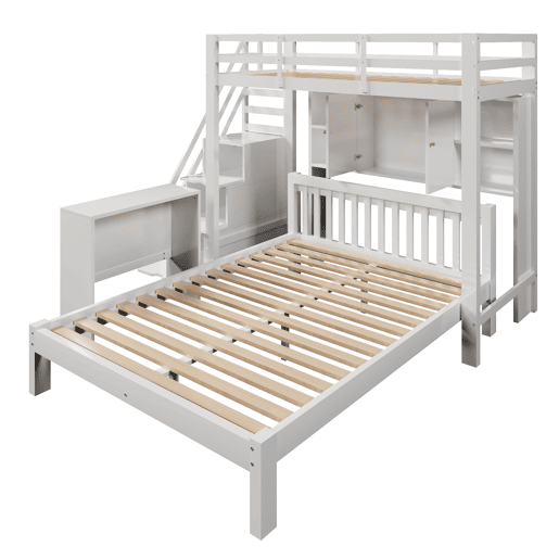 Beliche + 90200 cm + 140200 cm - multifuncional com estante, escada de armazenamento e mesa auxiliar - branco