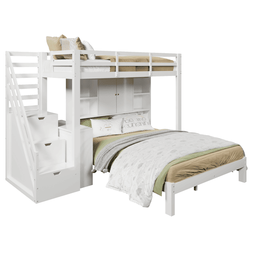 Beliche + 90200 cm + 140200 cm - multifuncional com estante, escada de armazenamento e mesa auxiliar - branco