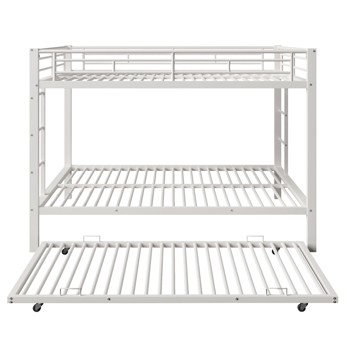 Cama litera 140x200 cm - estructura de hierro, cama con cama extraíble, barandilla alta, blanco