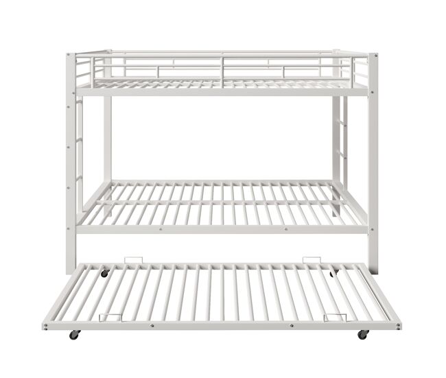 Cama litera 140x200 cm - estructura de hierro, cama con cama extraíble, barandilla alta, blanco