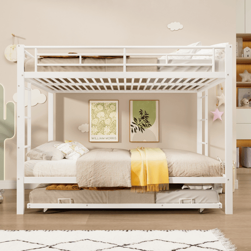 Beliche 140x200 cm - Estrutura em ferro, cama com cama extraível, grade alta, branco