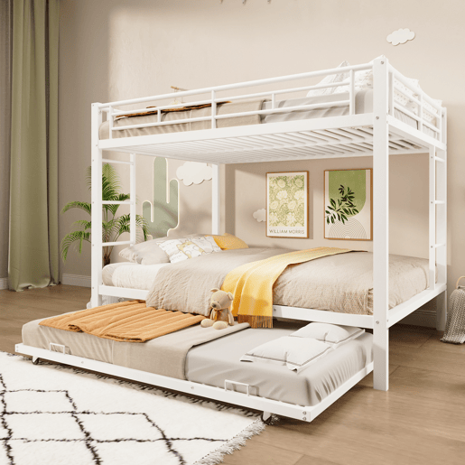 Beliche 140x200 cm - Estrutura em ferro, cama com cama extraível, grade alta, branco