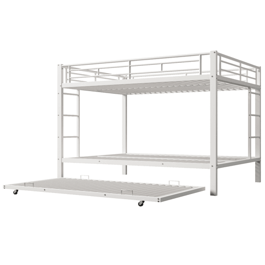 Beliche 140x200 cm - Estrutura em ferro, cama com cama extraível, grade alta, branco