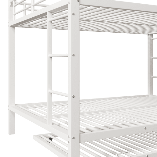 Beliche 140x200 cm - Estrutura em ferro, cama com cama extraível, grade alta, branco