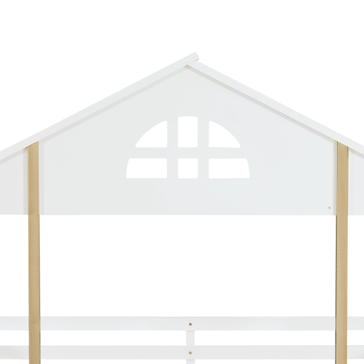 Beliche infantil 90x200 cm - com janelas, escorregador, escada angular e grades de segurança - Branco+Natural