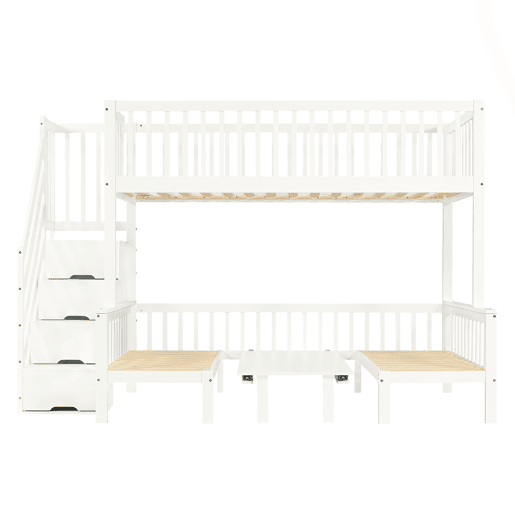 Beliche 90x200 cm e 120x200 cm - Mesa multifuncional ajustável, escada de armazenamento, corrimão de segurança, branco