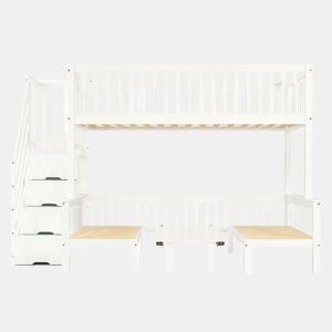 Beliche 90x200 cm e 120x200 cm - Mesa multifuncional ajustável, escada de armazenamento, corrimão de segurança, branco