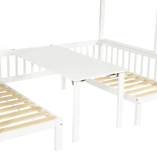 Beliche 90x200 cm e 120x200 cm - Mesa multifuncional ajustável, escada de armazenamento, corrimão de segurança, branco