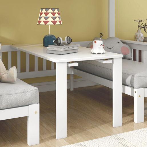 Beliche 90x200 cm e 120x200 cm - Mesa multifuncional ajustável, escada de armazenamento, corrimão de segurança, branco