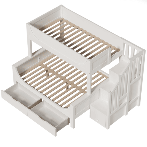 Beliche 90x200cm & 140x200cm - Design elegante com escadas, proteção contra quedas, branco