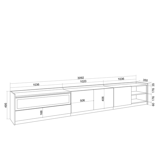 Móvel de TV, Muito espaço de arrumação, 310x37x50cm, Para televisores até 80, Lareira eléctrica, LED, Estilo moderno, Branco e Carvalho soft Móvel de TV, Muito espaço de arrumação, 310x37x50cm, Para televisores até 80, Lareira eléctrica, LED, Estilo moderno, Branco e Carvalho soft