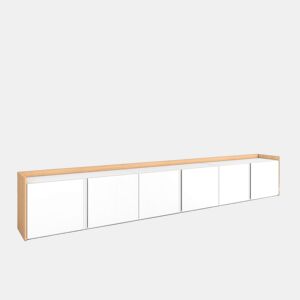 Móvel de TV, Muito espaço de arrumação, 309x35x50cm, Para televisores até 80, Estante para TV, Estilo moderno, Branco e Carvalho soft