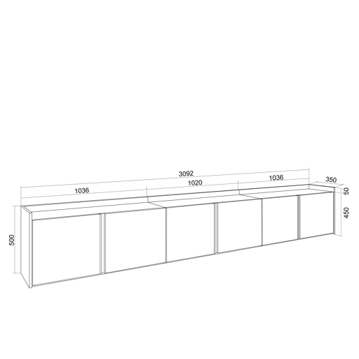 Móvel de TV, Muito espaço de arrumação, 309x35x50cm, Para televisores até 80, Estante para TV, Estilo moderno, Branco e Carvalho soft