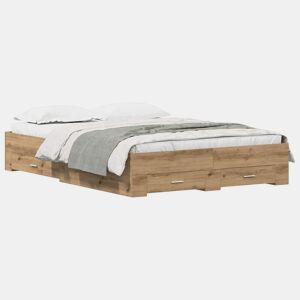 Estrutura da Cama de casal moderno com gaveta - Carvalho Artesanal 135 x 190 cm