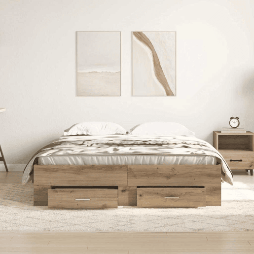 Estrutura da Cama de casal moderno com gaveta - Carvalho Artesanal 135 x 190 cm