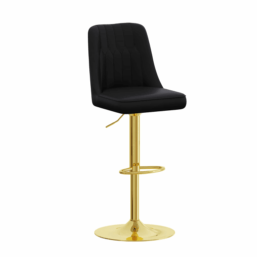 Bancos de bar (2 unidades) - Ajustáveis e giratórios a 360° - Encosto em PU com padrão de costura, pés metálicos dourados - Preto + Dourado