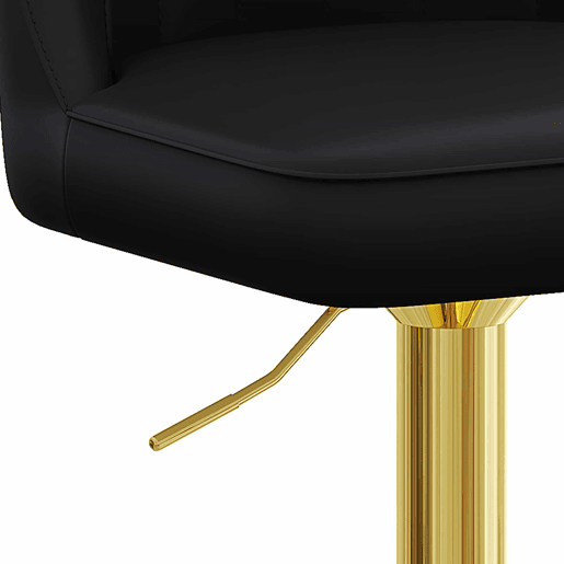 Bancos de bar (2 unidades) - Ajustáveis e giratórios a 360° - Encosto em PU com padrão de costura, pés metálicos dourados - Preto + Dourado