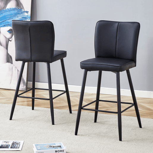 Bancos de bar 101 cm - PU ergonómicos com encosto - preto