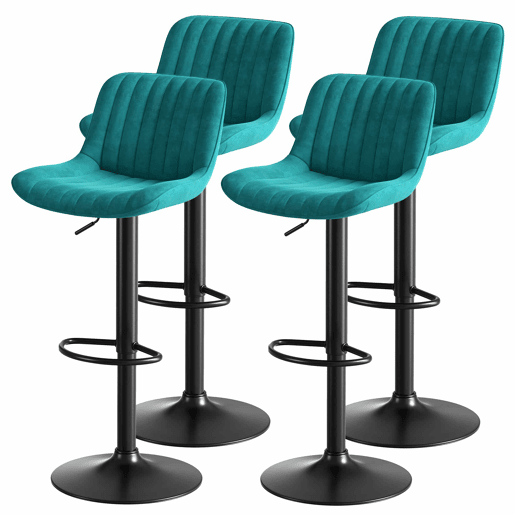 Cadeira giratória de bar para sala de jantar, altura ajustável, conjunto de 4 unidades - Veludo - Azul