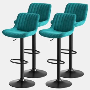 Cadeira giratória de bar para sala de jantar, altura ajustável, conjunto de 4 unidades - Veludo - Azul