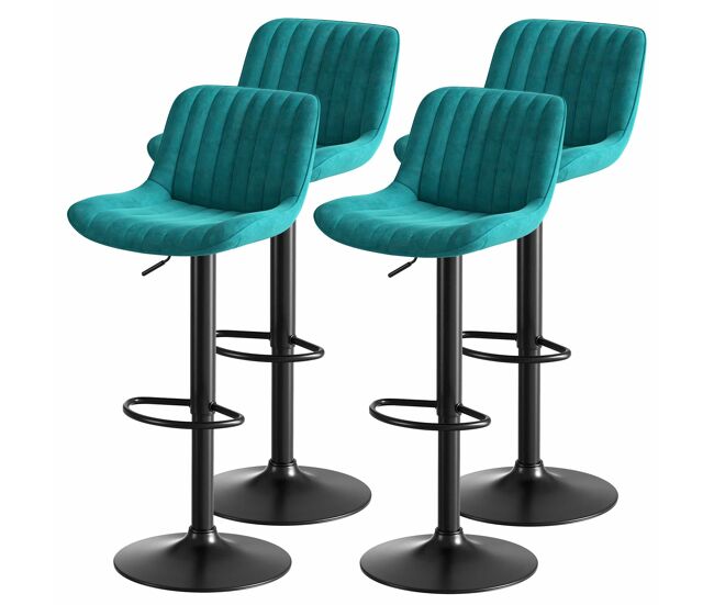 Silla de bar giratoria para comedor, altura ajustable, juego de 4 unidades - terciopelo - azul