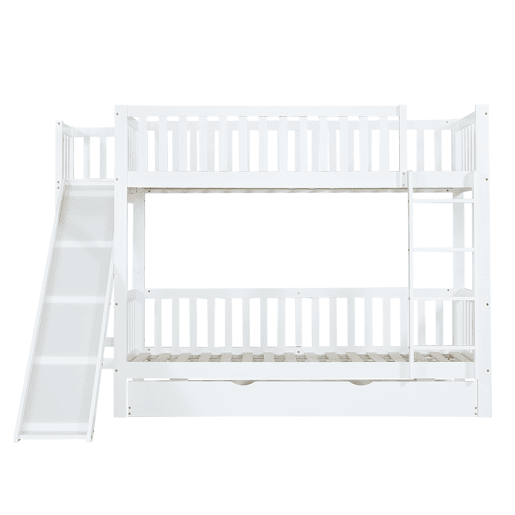 Beliche com cama extra 90x200190 cm - com proteção, escorregador, prateleiras, escada reta de 4 degraus - Branco