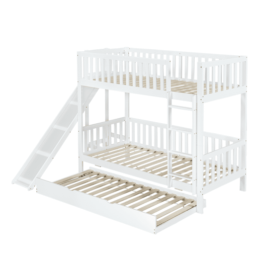 Beliche com cama extra 90x200190 cm - com proteção, escorregador, prateleiras, escada reta de 4 degraus - Branco