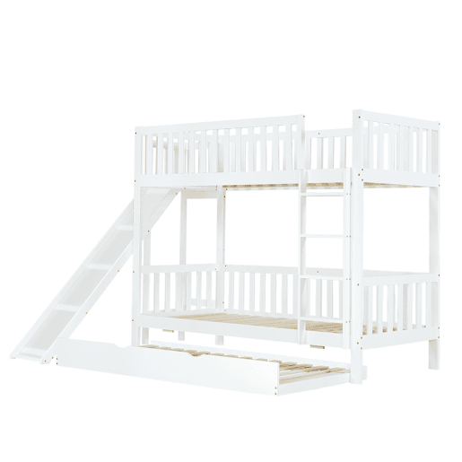 Beliche com cama extra 90x200190 cm - com proteção, escorregador, prateleiras, escada reta de 4 degraus - Branco