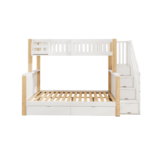 Cama beliche infantil - multifuncional com gaveta, estante e armário com escada - branco + natural