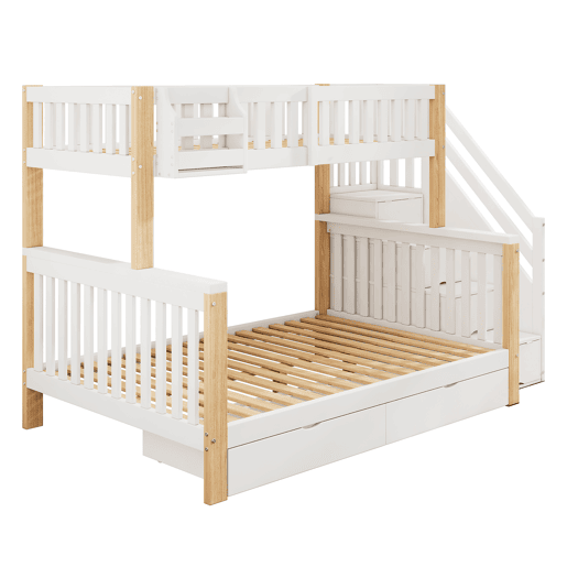 Cama beliche infantil - multifuncional com gaveta, estante e armário com escada - branco + natural