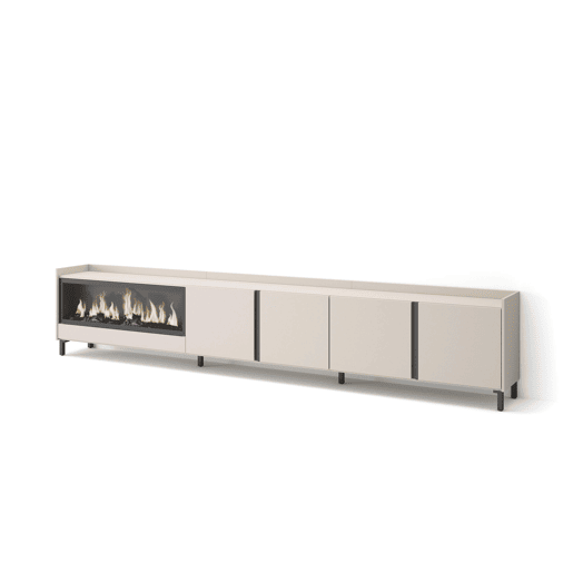 Móvel de TV, Muito espaço de arrumação, 315x35x61cm, Para televisores até 80, Lareira eléctrica XXL, Design industrial, Estilo moderno, Bege Móvel de TV, Muito espaço de arrumação, 315x35x61cm, Para televisores até 80, Lareira eléctrica XXL, Design industrial, Estilo moderno, Bege