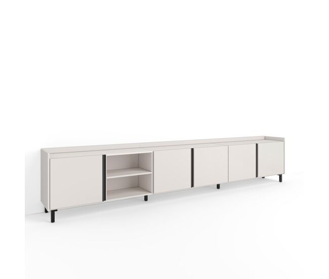 Mueble tv, televisión, muebles de salón, almacenaje, 309x35x61cm, para tv hasta 80", diseño industrial, estilo moderno, beige