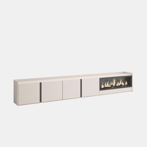 Móvel de TV, Muito espaço de arrumação, 315x35x50cm, Para televisores até 80, Lareira eléctrica XXL, LED, Estilo moderno, Bege