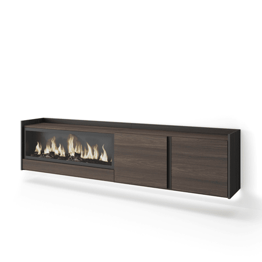 Móvel de TV, Muito espaço de arrumação, 212x35x50cm, Para televisores até 80, Lareira eléctrica XXL, Suspensos, LED, Estilo moderno, Carvalho escuro e Preto Móvel de TV, Muito espaço de arrumação, 212x35x50cm, Para televisores até 80, Lareira eléctrica XXL, Suspensos, LED, Estilo moderno, Carvalho escuro e Preto