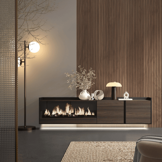 Móvel de TV, Muito espaço de arrumação, 212x35x50cm, Para televisores até 80, Lareira eléctrica XXL, Suspensos, LED, Estilo moderno, Carvalho escuro e Preto Móvel de TV, Muito espaço de arrumação, 212x35x50cm, Para televisores até 80, Lareira eléctrica XXL, Suspensos, LED, Estilo moderno, Carvalho escuro e Preto