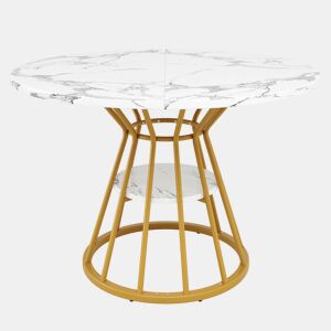 Conjunto de sala de jantar de 5 peças 100x100x76 cm - mesa redonda de mármore + 4 cadeiras de veludo - dourado
