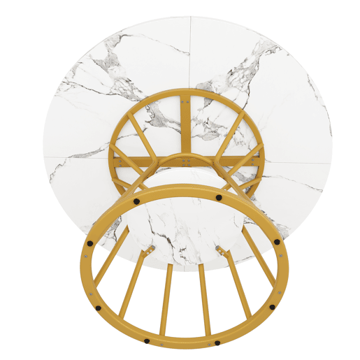 Conjunto de sala de jantar de 5 peças 100x100x76 cm - mesa redonda de mármore + 4 cadeiras de veludo - dourado