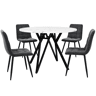 Conjunto de mesa e cadeiras de 5 peças - Mesa redonda de 100 cm, pernas metálicas pretas, tampo em MDF, cadeiras em linho cinzento