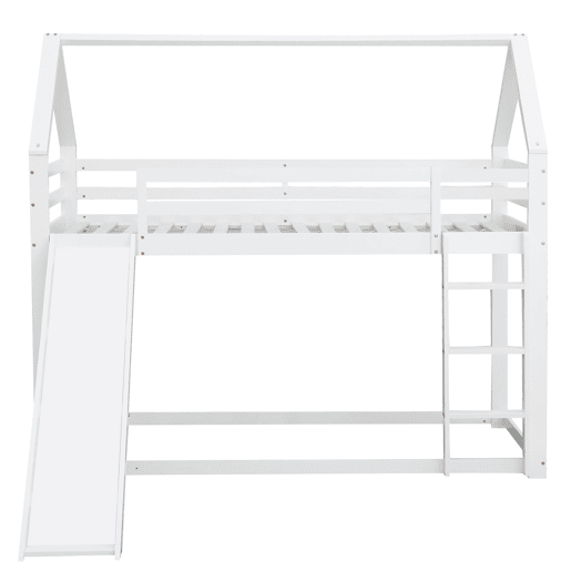 Cama individual 90x200cm - Cama infantil com escorregador e escada - Branca