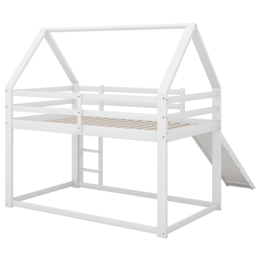 Cama individual 90x200cm - Cama infantil com escorregador e escada - Branca