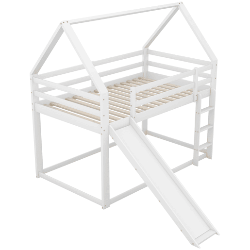 Cama individual 90x200cm - Cama infantil com escorregador e escada - Branca