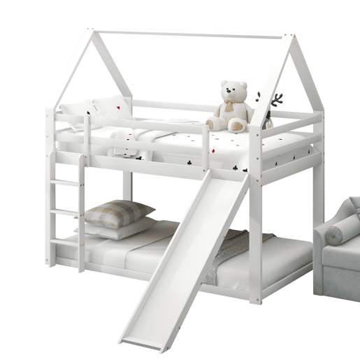 Cama individual 90x200cm - Cama infantil com escorregador e escada - Branca