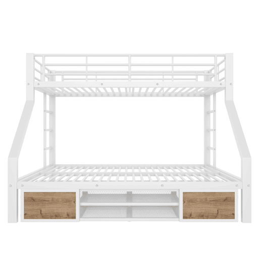 Beliche 90x200 cm, 140x200 cm - com armário, prateleiras, grade, escada - Branco