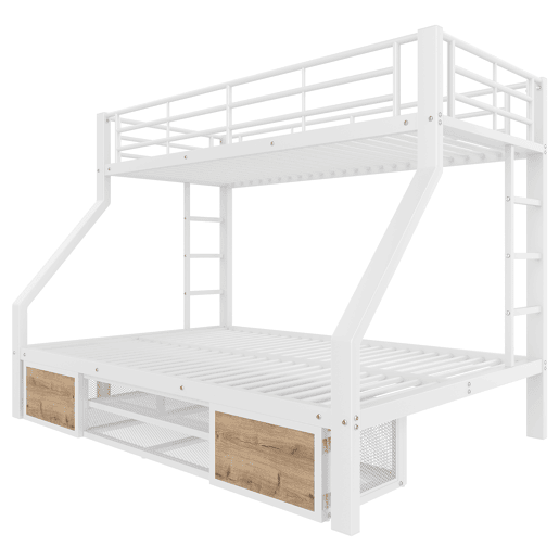Beliche 90x200 cm, 140x200 cm - com armário, prateleiras, grade, escada - Branco