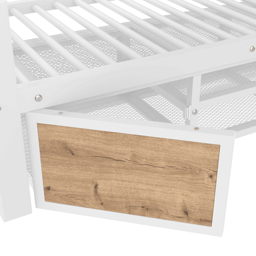 Beliche 90x200 cm, 140x200 cm - com armário, prateleiras, grade, escada - Branco