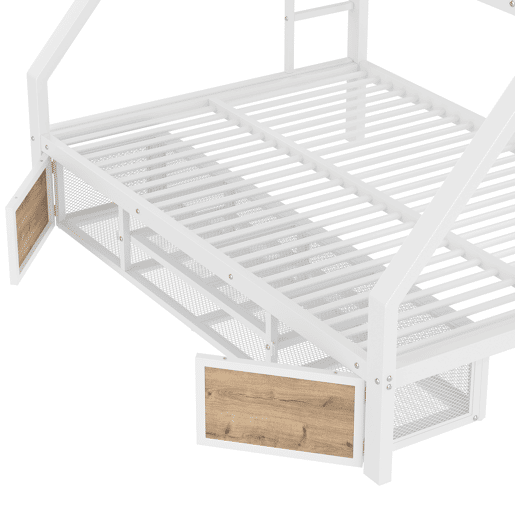 Beliche 90x200 cm, 140x200 cm - com armário, prateleiras, grade, escada - Branco