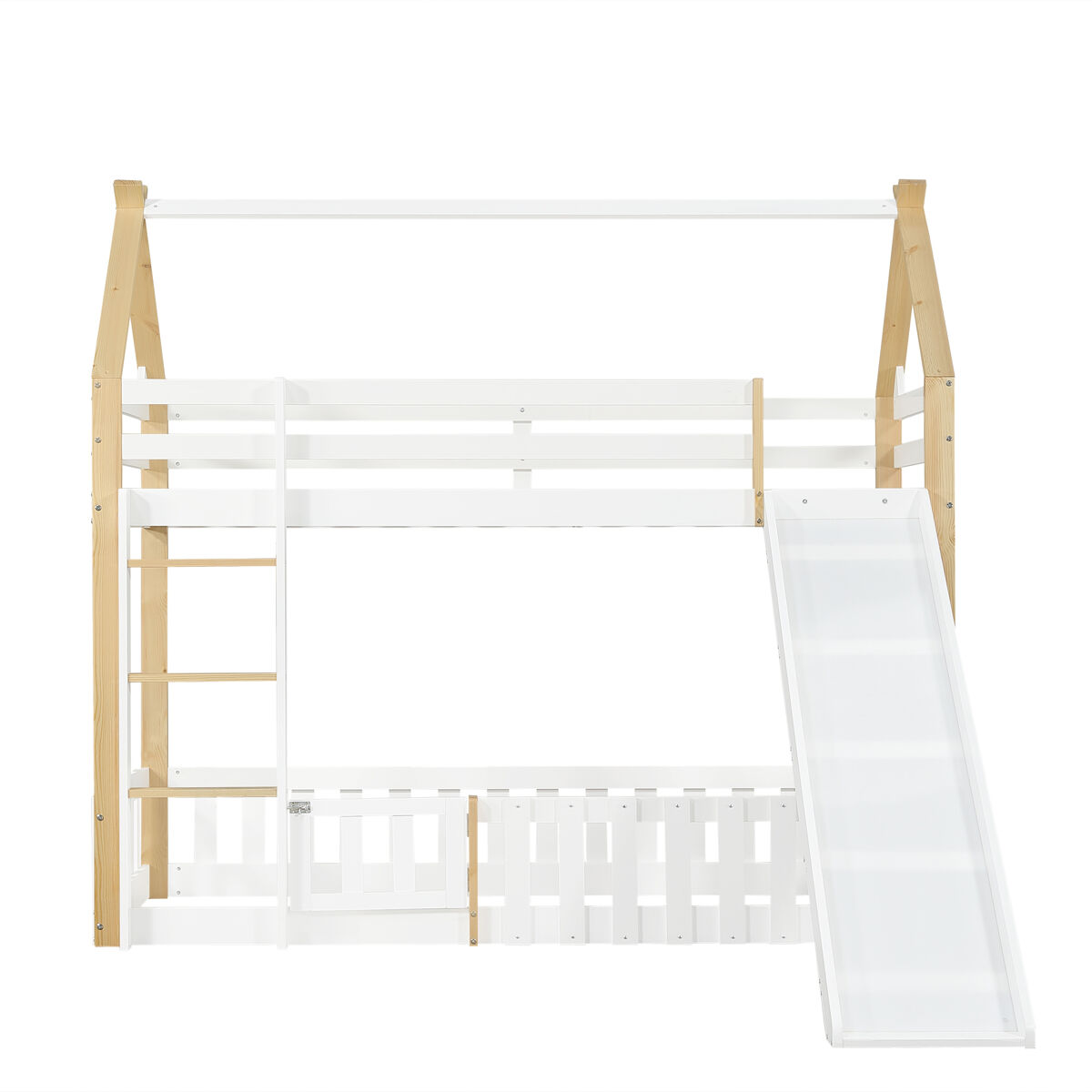 cama litera 90x200cm - techo exquisito tobogan divertido espacio libre con barandilla - blanco  natural